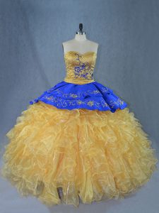 Exceptional Gold Sweet 16 Dress Sweetheart Sleeveless Brush Train Lace Up