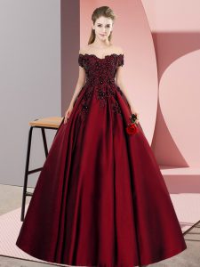 Excellent Wine Red Off The Shoulder Neckline Lace Ball Gown Prom Dress Sleeveless Zipper