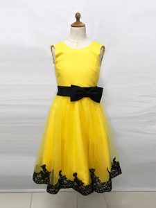 Yellow Sleeveless Tulle Zipper Flower Girl Dress for Wedding Party