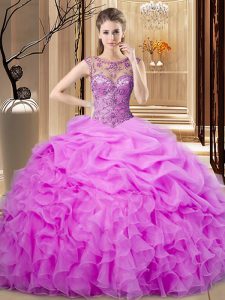 Floor Length Lace Up Sweet 16 Quinceanera Dress Lilac for Sweet 16 and Quinceanera with Beading and Pick Ups