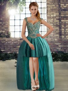 Teal Sleeveless Tulle Lace Up Prom Evening Gown for Prom and Party