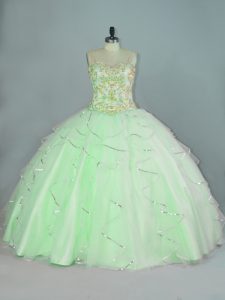 Apple Green Straps Neckline Beading and Ruffles Sweet 16 Dresses Sleeveless Lace Up