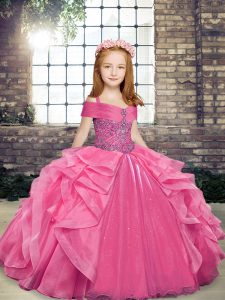 Enchanting Floor Length Ball Gowns Sleeveless Pink Little Girl Pageant Gowns Lace Up