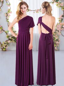 Discount Ruching Bridesmaids Dress Dark Purple Criss Cross Sleeveless Floor Length