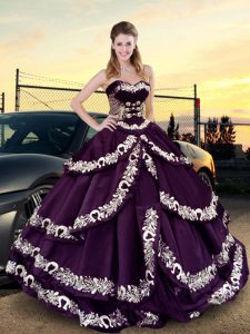 Luxury Purple Sleeveless Satin and Silk Like Satin Lace Up 15 Quinceanera Dress for Sweet 16 and Quinceanera