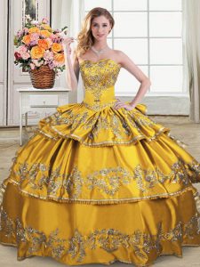 Most Popular Sleeveless Embroidery and Ruffled Layers Lace Up Quinceanera Gown
