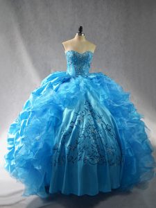 Discount Embroidery and Ruffles Sweet 16 Dress Baby Blue Lace Up Sleeveless Floor Length