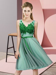 High Quality Apple Green V-neck Lace Up Appliques Quinceanera Court Dresses Sleeveless