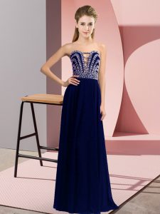 Dramatic Blue Sleeveless Chiffon Lace Up for Prom and Party