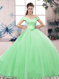 Stylish Short Sleeves Lace and Hand Made Flower Lace Up Quinceanera Dress
