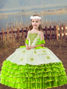Custom Designed Ball Gowns Little Girls Pageant Gowns Yellow Green Straps Organza Sleeveless Floor Length Lace Up