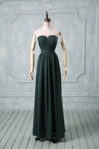 Green Empire Strapless Sleeveless Chiffon Floor Length Zipper Ruching Dress for Prom