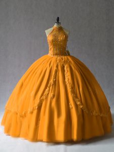 Ball Gowns Sweet 16 Dress Orange Halter Top Tulle Lace Up