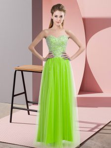 Yellow Green Sleeveless Beading Floor Length Homecoming Gowns