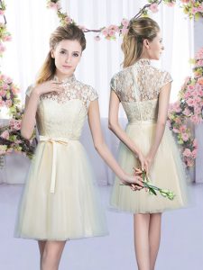 Elegant Cap Sleeves Lace Up Mini Length Lace and Bowknot Court Dresses for Sweet 16