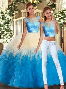 Custom Fit Multi-color Organza Backless Quinceanera Gowns Sleeveless Floor Length Lace and Ruffles