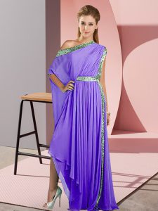 Fashionable Asymmetrical Lavender Evening Dress One Shoulder Sleeveless Side Zipper