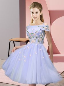 Charming Knee Length Lace Up Quinceanera Court of Honor Dress Lavender for Wedding Party with Appliques