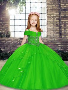 Green Lace Up Little Girls Pageant Dress Wholesale Beading Sleeveless Floor Length