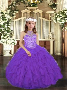 Tulle Sleeveless Floor Length High School Pageant Dress and Beading and Ruffles