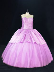 Fancy Lilac Sleeveless Floor Length Beading Lace Up 15th Birthday Dress