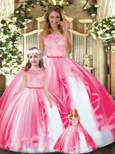 Hot Pink Scoop Clasp Handle Lace and Ruffles Sweet 16 Quinceanera Dress Sleeveless