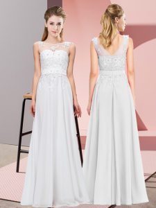 Artistic Chiffon Sleeveless Floor Length Wedding Guest Dresses and Beading and Appliques