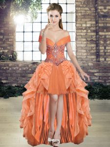 Fantastic Orange Sleeveless Tulle Lace Up Prom Dresses for Prom and Party