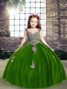 Hot Selling Straps Sleeveless Girls Pageant Dresses Floor Length Appliques Purple Tulle