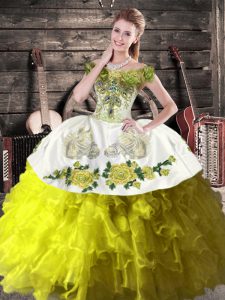 Top Selling Olive Green 15 Quinceanera Dress Sweet 16 and Quinceanera with Ruffles Off The Shoulder Sleeveless Lace Up