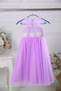 Lavender Sleeveless Tulle Zipper Flower Girl Dress for Wedding Party