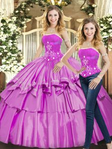 Stylish Lilac Taffeta Lace Up Sweet 16 Dress Sleeveless Floor Length Beading