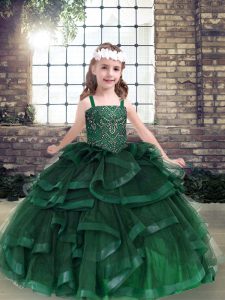Floor Length Green Girls Pageant Dresses Straps Sleeveless Lace Up