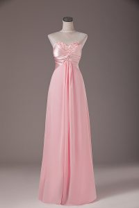 Noble Sleeveless Chiffon Floor Length Lace Up Red Carpet Prom Dress in Baby Pink with Beading