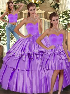 Comfortable Ruffled Layers Quinceanera Dresses Lilac Backless Sleeveless Floor Length