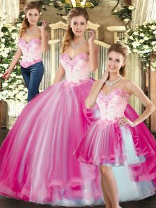 Nice Sweetheart Sleeveless Tulle Quinceanera Gowns Beading Lace Up