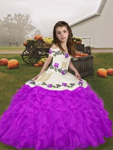 Pretty Purple Straps Lace Up Beading and Ruffles Girls Pageant Dresses Sleeveless