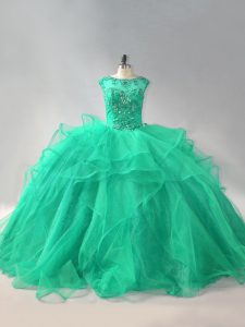 Colorful Turquoise Sleeveless Organza Lace Up Quinceanera Gowns for Sweet 16 and Quinceanera