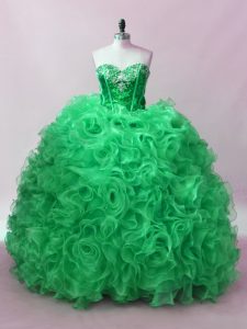 Fabric With Rolling Flowers Sweetheart Sleeveless Lace Up Sequins 15th Birthday Dress in Green