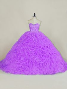 Popular Lavender Lace Up Quinceanera Dress Beading Sleeveless Court Train