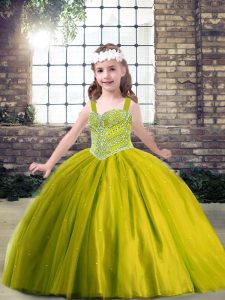 Olive Green Sleeveless Beading Floor Length Pageant Dress