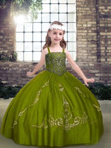 Olive Green Sleeveless Beading Floor Length Pageant Dress Wholesale