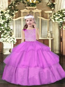 Affordable Lilac Scoop Zipper Beading and Ruffled Layers Little Girls Pageant Dress Wholesale Sleeveless