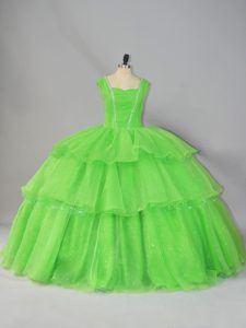 Straps Neckline Beading and Ruffled Layers and Ruching Quinceanera Gowns Sleeveless Lace Up
