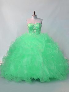 New Arrival Floor Length Lace Up Quince Ball Gowns Green for Sweet 16 and Quinceanera with Beading and Ruffles