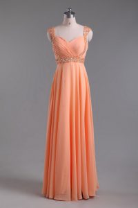 On Sale Straps Sleeveless Prom Party Dress Floor Length Beading Orange Chiffon