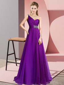 Sleeveless Beading Criss Cross Homecoming Dress with Purple Brush Train