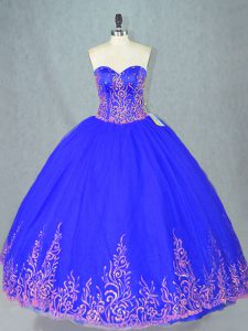Shining Blue Sleeveless Tulle Lace Up 15 Quinceanera Dress for Sweet 16 and Quinceanera