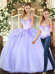 Modern Lavender Sweetheart Neckline Beading 15th Birthday Dress Sleeveless Lace Up