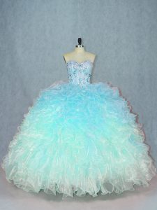 Multi-color Sweetheart Lace Up Beading and Ruffles Quince Ball Gowns Sleeveless
